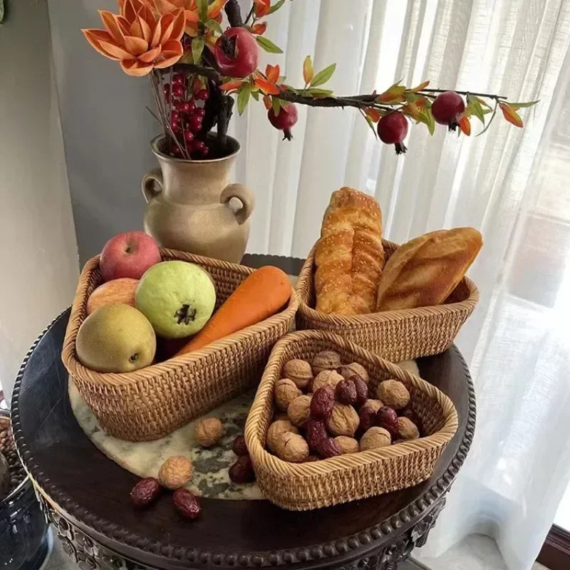 Handgeweven rechthoekige rotan rieten mand fruit thee snack brood picknick cosmetische opbergdoos keukenbenodigdheden huishoudelijk gereedschap